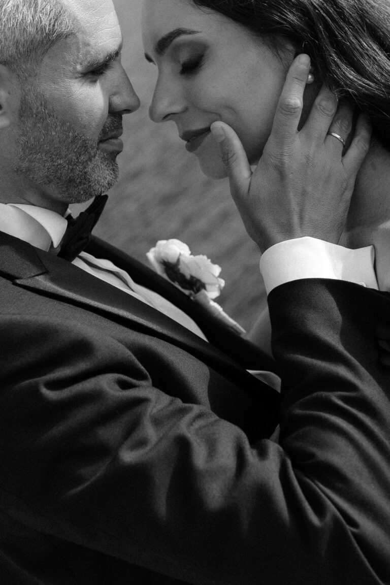 Intimate portrait of the bride and groom during a finca wedding in Menorca